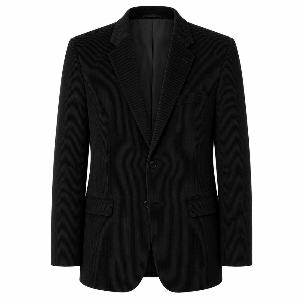 Jos A Bank CORDUROY Blazer Mens 41L Solid Black WOOL + SILK Sport Coat 2 Button
